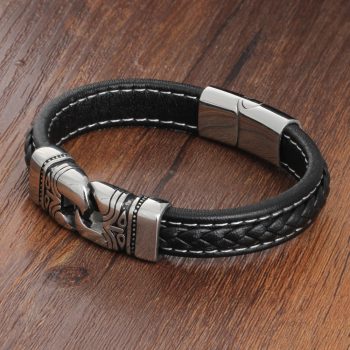 Genuine Leather Ancient Stainless Steel Bracelets For Men