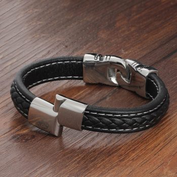 Genuine Leather Ancient Stainless Steel Bracelets For Men