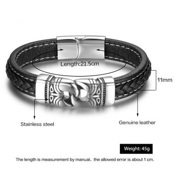 Genuine Leather Ancient Stainless Steel Bracelets For Men