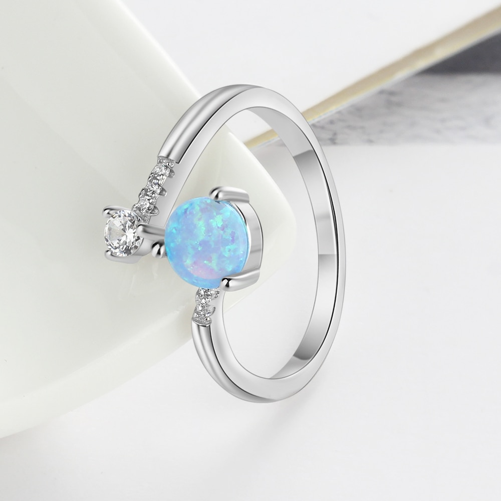 Giffany 925 Sterling Silver Created Round Blue Opal Adjustable Rings for Women