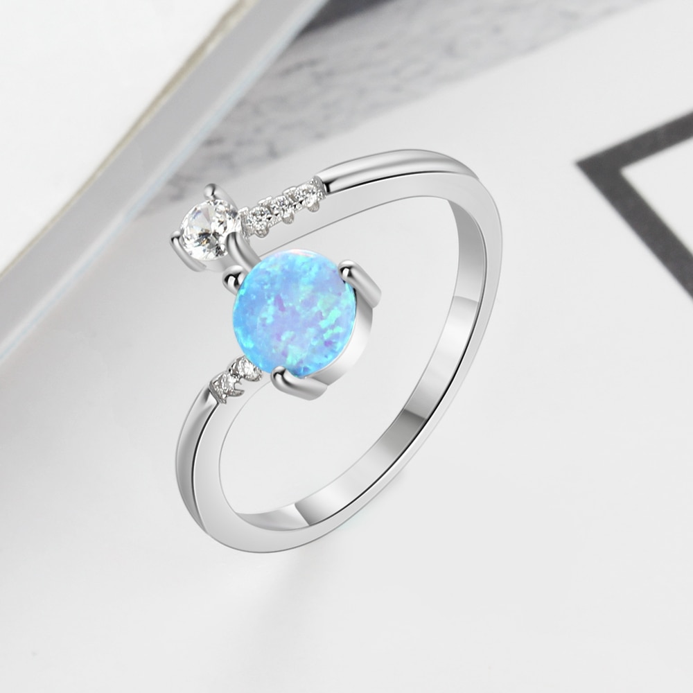 Giffany 925 Sterling Silver Created Round Blue Opal Adjustable Rings for Women