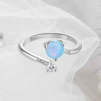 Giffany 925 Sterling Silver Created Round Blue Opal Adjustable Rings for Women