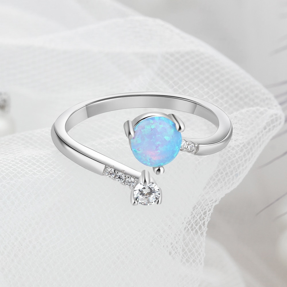 Giffany 925 Sterling Silver Created Round Blue Opal Adjustable Rings for Women