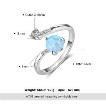 Giffany 925 Sterling Silver Created Round Blue Opal Adjustable Rings for Women