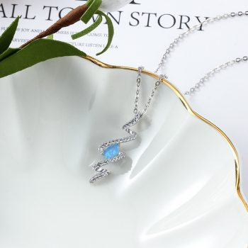 Giffany 925 Sterling Silver Necklaces Ribbon Shape Twist Blue Opal
