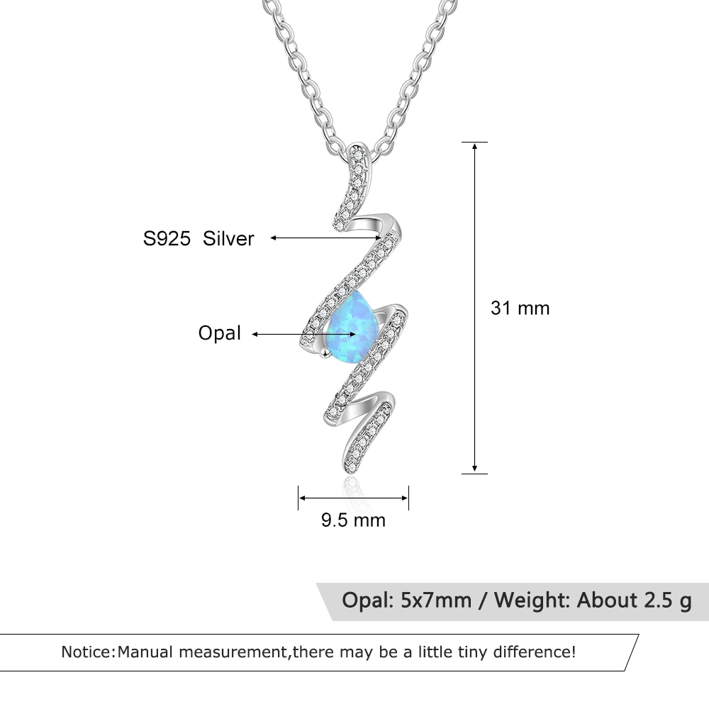 Giffany 925 Sterling Silver Necklaces Ribbon Shape Twist Blue Opal