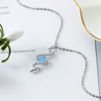 Giffany 925 Sterling Silver Necklaces Ribbon Shape Twist Blue Opal