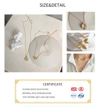 Giffany 925 Sterling Silver Gold Color Lovely bee Geometric Round Pendant Necklace