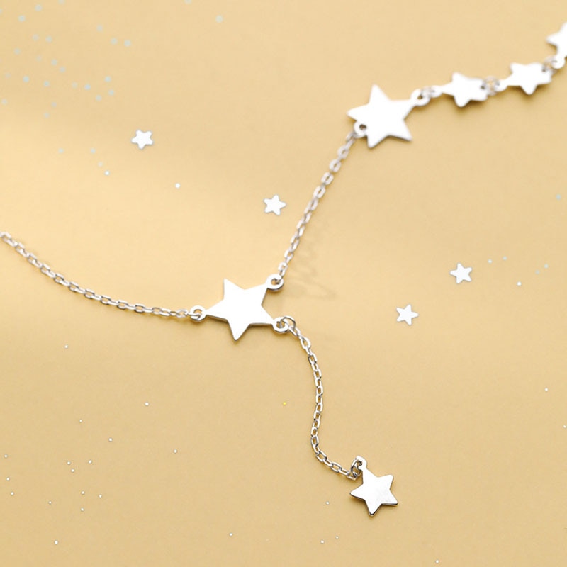 Giffany Personalized Multi Star Necklace Dainty 925 Sterling Silver Short Chain Necklace