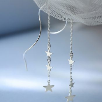 Giffany Delicate 925 Sterling Silver Chain Earrings Star Wave Long Tassel Earrings