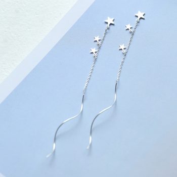 Giffany Delicate 925 Sterling Silver Chain Earrings Star Wave Long Tassel Earrings