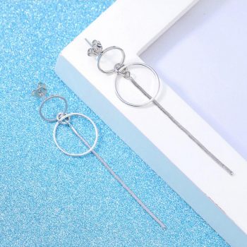 Giffany Exquisite Simple Fashion 925 Sterling Silver Circle Tassel Long Earrings
