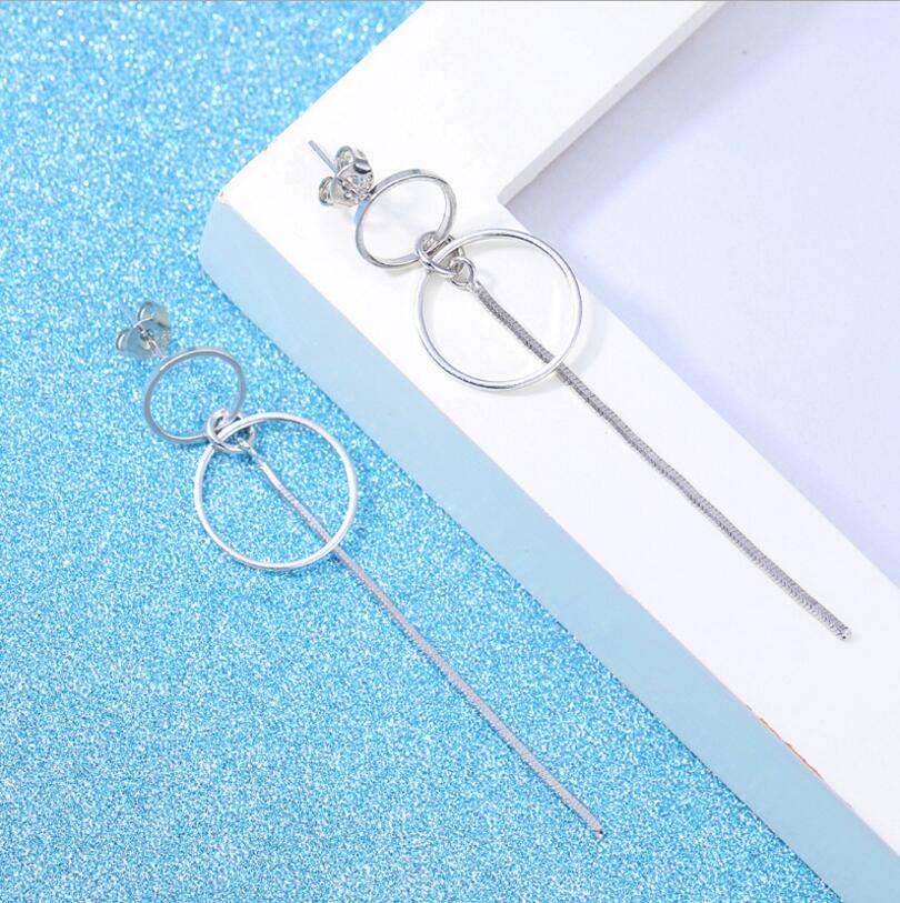 Giffany Exquisite Simple Fashion 925 Sterling Silver Circle Tassel Long Earrings
