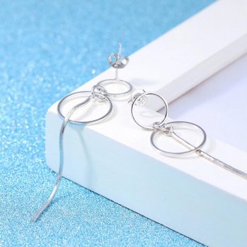 Giffany Exquisite Simple Fashion 925 Sterling Silver Circle Tassel Long Earrings