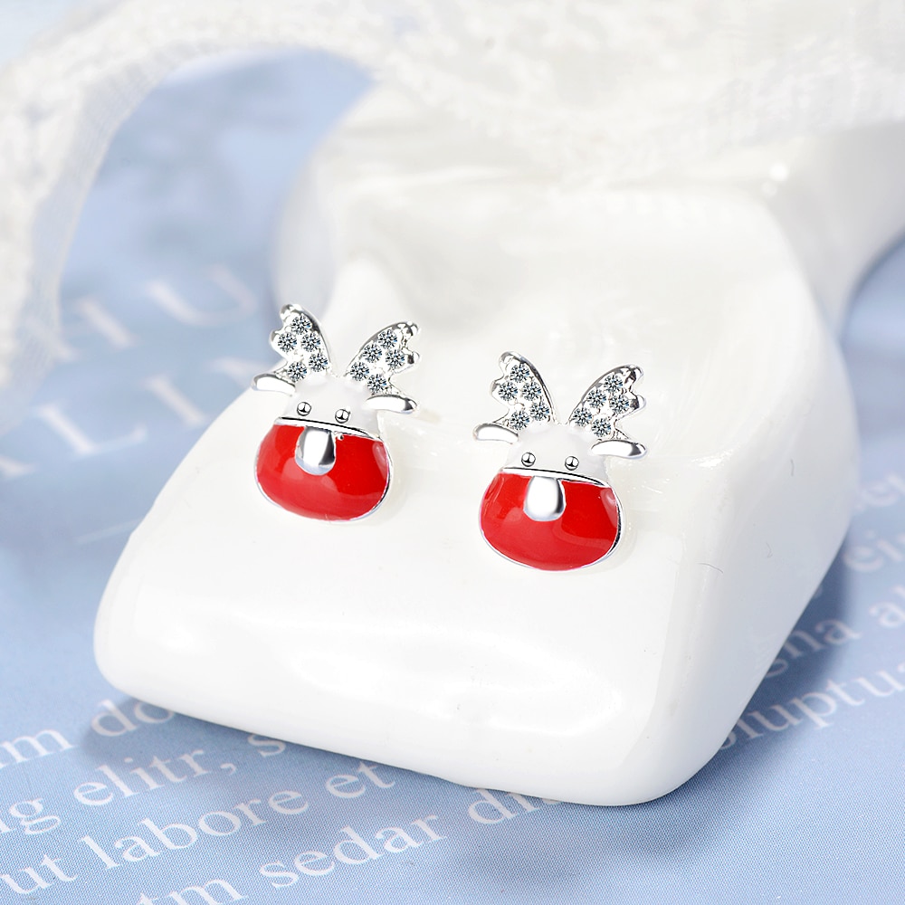 Giffany Christmas Earrings Cute Red 925 Sterling Silver Elk Earrings