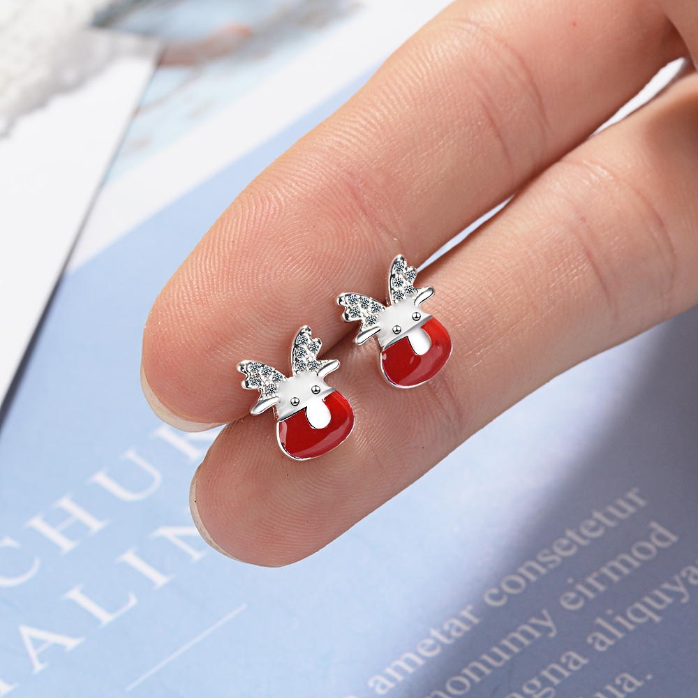 Giffany Christmas Earrings Cute Red 925 Sterling Silver Elk Earrings