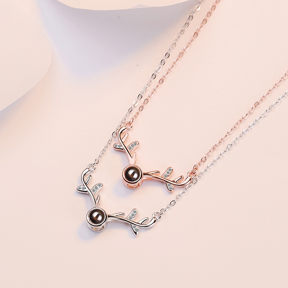 Giffany 2 Colors Antlers Christmas Necklaces Projection 925 Sterling Silver Necklaces