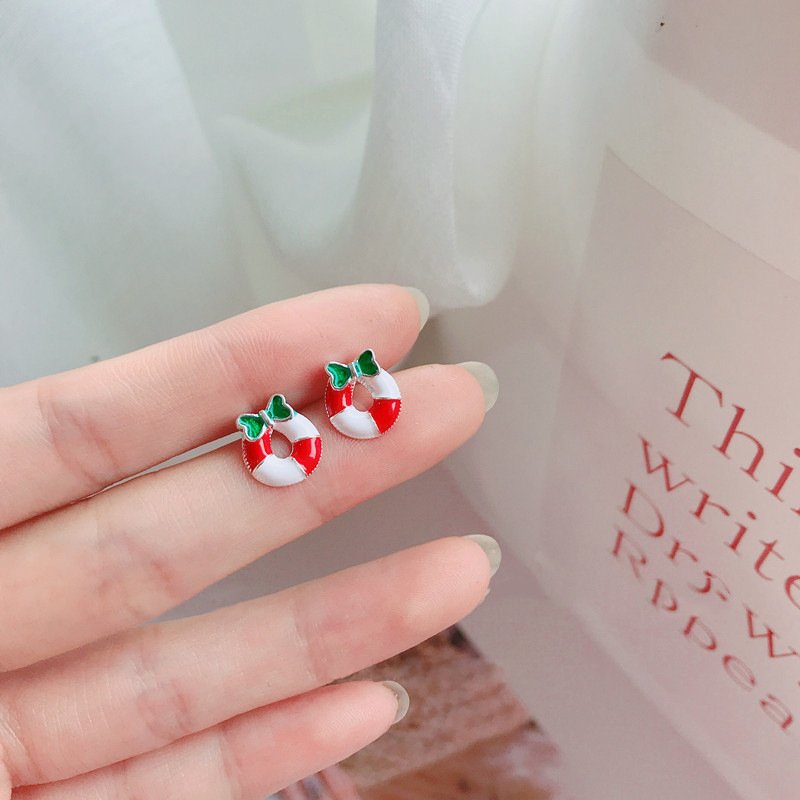 Tiny 925 Sterling Silver Jewelry Snowflakes Bells Deer Christmas Tree Candy Cane Earrings Gift