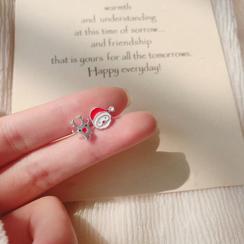 Tiny 925 Sterling Silver Jewelry Snowflakes Bells Deer Christmas Tree Candy Cane Earrings Gift