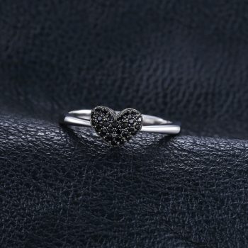 JPalace Heart Natural Black Spinel Ring 925 Sterling Silver