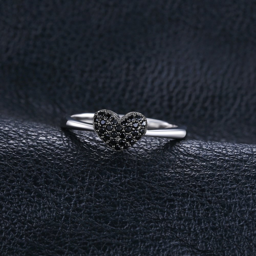 JPalace Heart Natural Black Spinel Ring 925 Sterling Silver