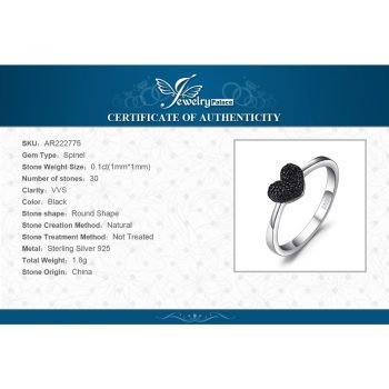JPalace Heart Natural Black Spinel Ring 925 Sterling Silver