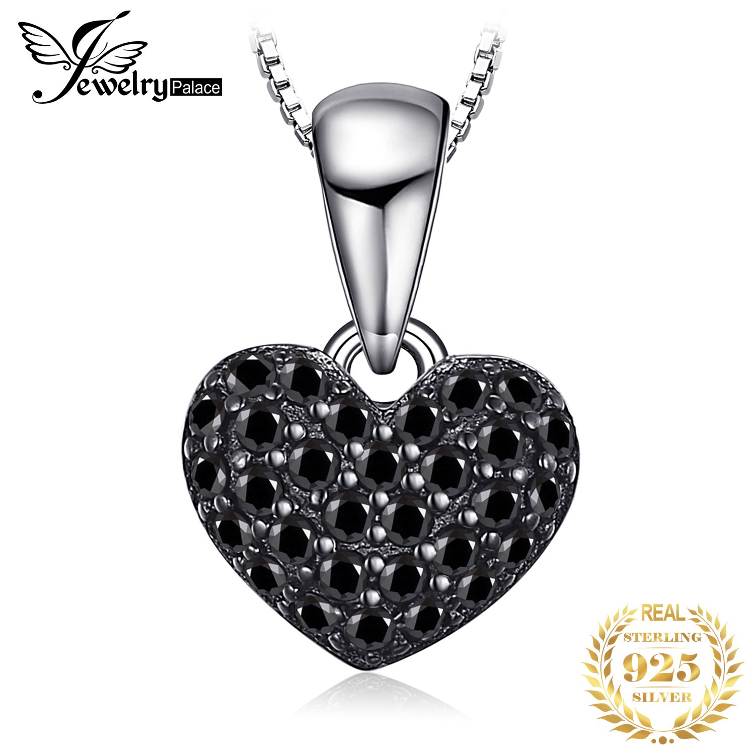 JPalace Heart Natural Black Spinel Pendant Necklace 925 Sterling Silver