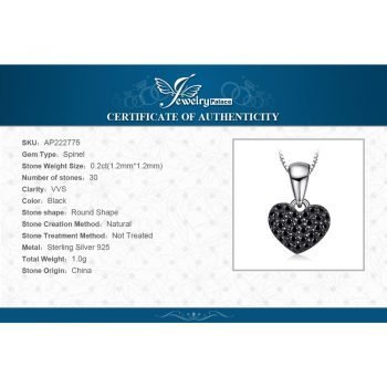 JPalace Heart Natural Black Spinel Pendant Necklace 925 Sterling Silver