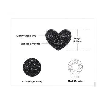 JPalace Love Heart Genuine Black Spinel Stud Earrings 925 Sterling Silver