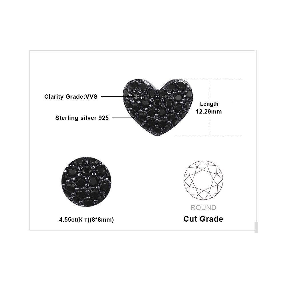 JPalace Love Heart Genuine Black Spinel Stud Earrings 925 Sterling Silver