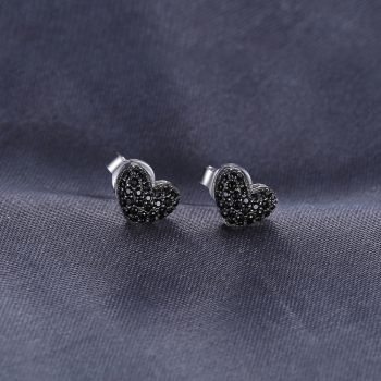 JPalace Love Heart Genuine Black Spinel Stud Earrings 925 Sterling Silver