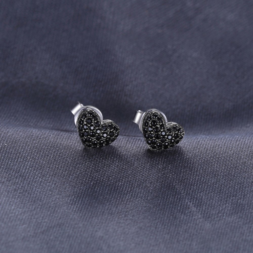 JPalace Love Heart Genuine Black Spinel Stud Earrings 925 Sterling Silver