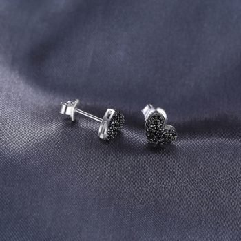 JPalace Love Heart Genuine Black Spinel Stud Earrings 925 Sterling Silver