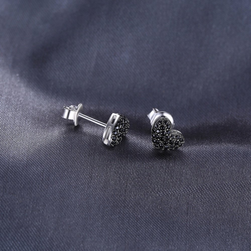 JPalace Love Heart Genuine Black Spinel Stud Earrings 925 Sterling Silver