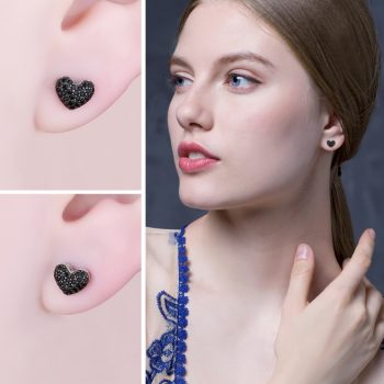 JPalace Love Heart Genuine Black Spinel Stud Earrings 925 Sterling Silver