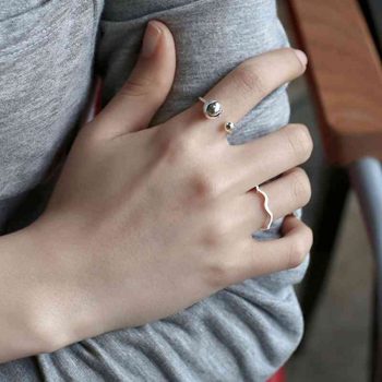 Giffany 925 Sterling Silver Ring Open Cuff with Double Balls