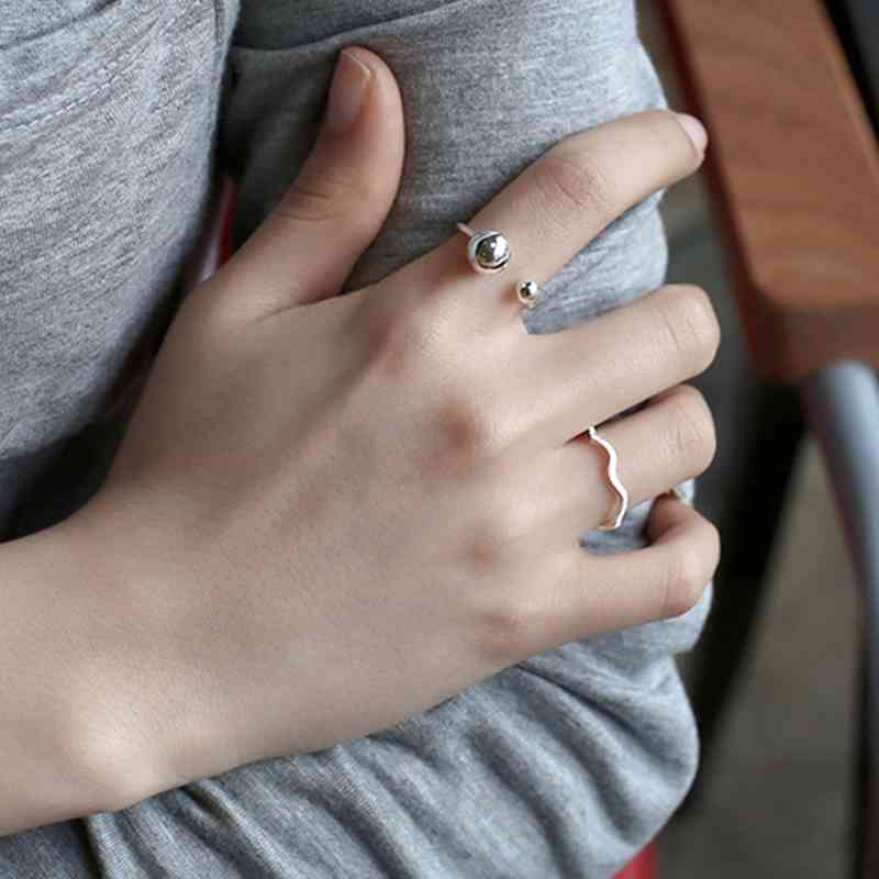 Giffany 925 Sterling Silver Ring Open Cuff with Double Balls