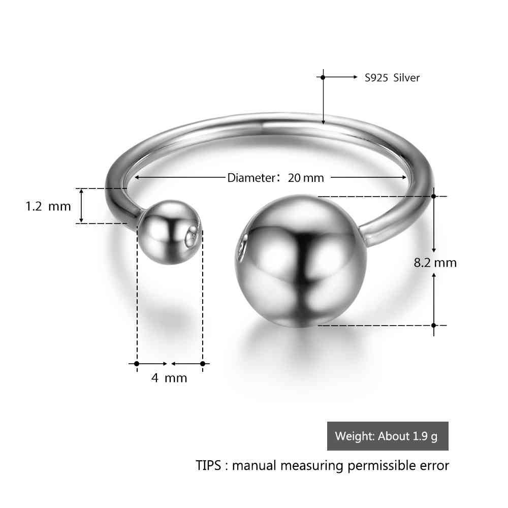 Giffany 925 Sterling Silver Ring Open Cuff with Double Balls