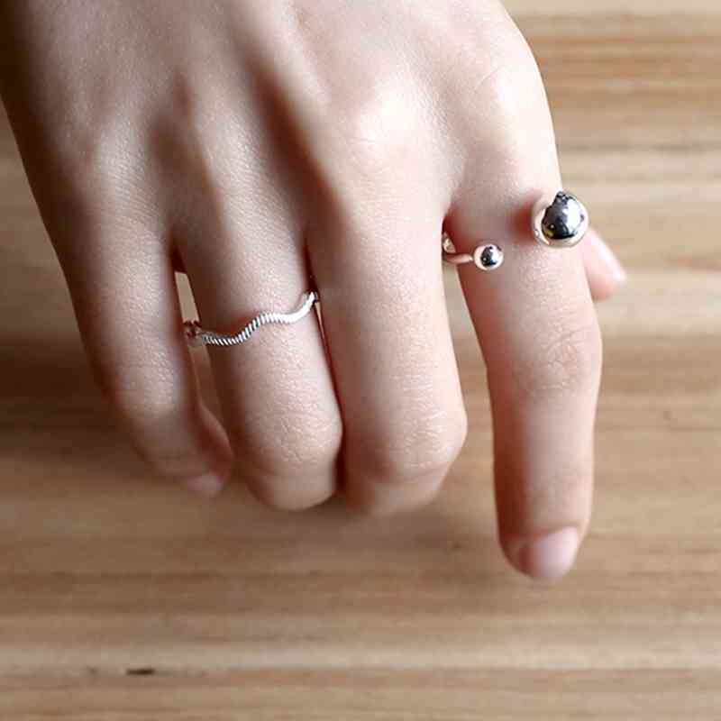 Giffany 925 Sterling Silver Ring Open Cuff with Double Balls