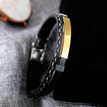 Engraved Name Bracelet For Men leather Stainless Steel Bracelets & Bangles