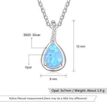 Giffany 925 Sterling Silver Water Drop Blue Opal Necklaces