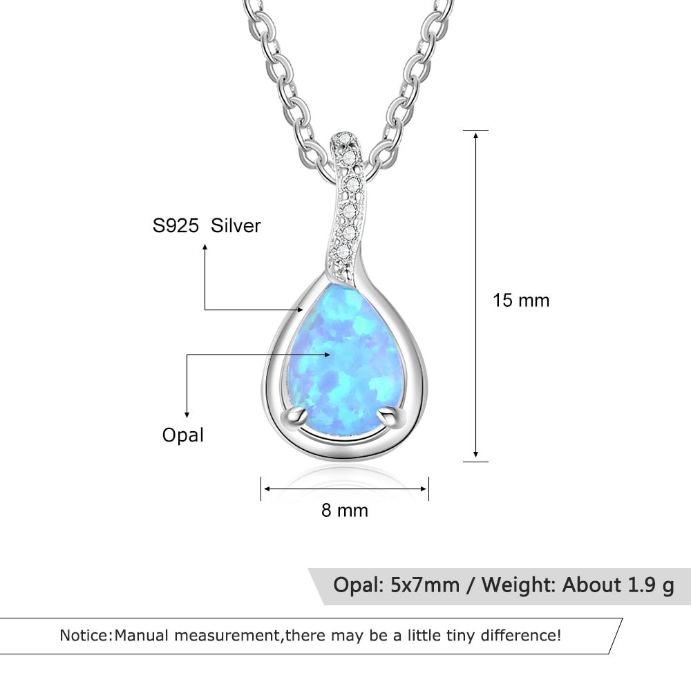 Giffany 925 Sterling Silver Water Drop Blue Opal Necklaces