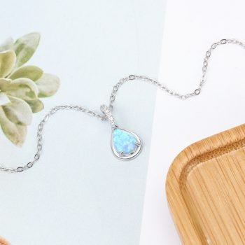 Giffany 925 Sterling Silver Water Drop Blue Opal Necklaces