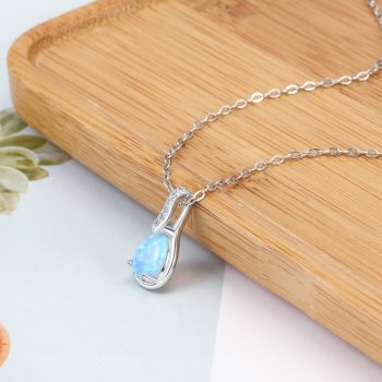 Giffany 925 Sterling Silver Water Drop Blue Opal Necklaces