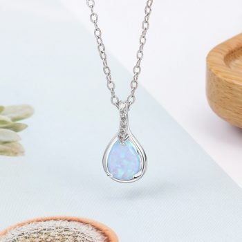 Giffany 925 Sterling Silver Water Drop Blue Opal Necklaces