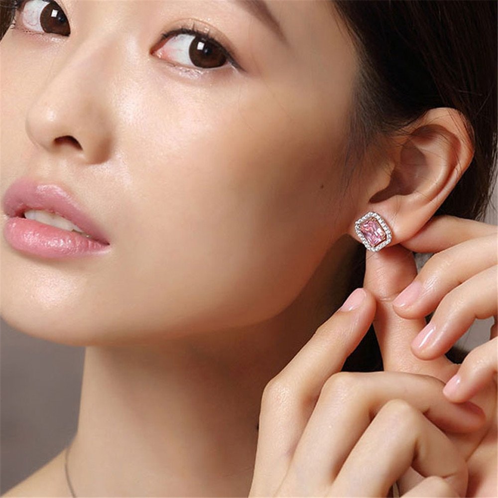 Giffany 925 Sterling Silver Bridal Jewelry Set For Women Natural Pink Quartz