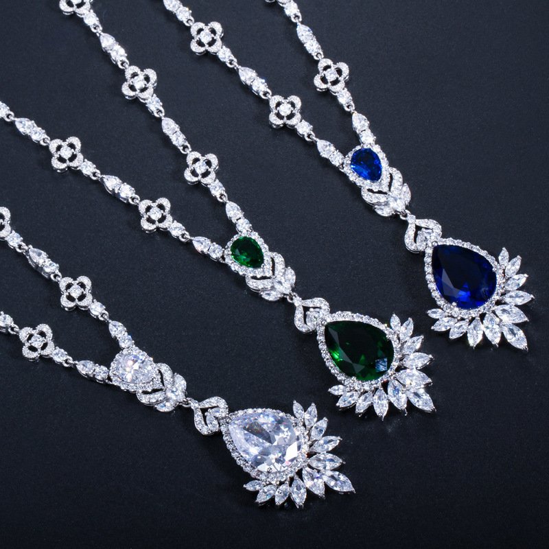 Giffany Luxury Sapphire Emerald Gemstone 925 Sterling Silver Jewelry Sets