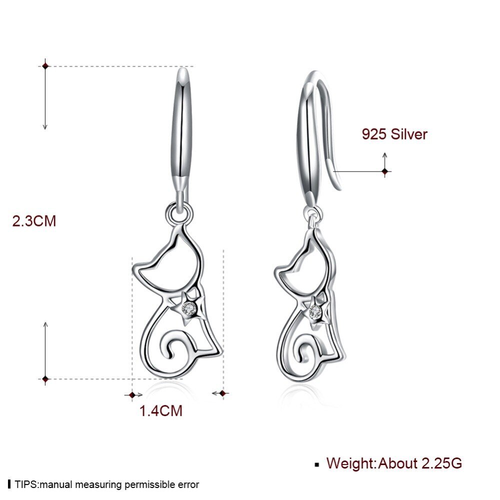 Giffany 925 Sterling Silver Cat Earrings For Women