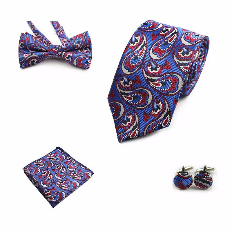 Rick Nais 4PCS Tie Set Bow Tie and Handkerchief Cufflinks 100% Silk