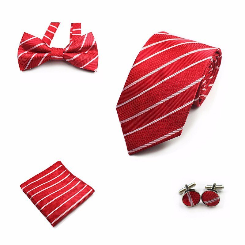 Rick Nais 4PCS Tie Set Bow Tie and Handkerchief Cufflinks 100% Silk